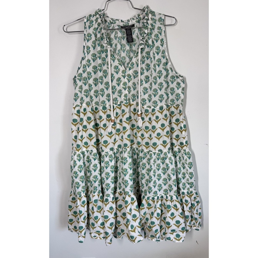CHELSEA & THEODORE Women's Split Neck Sleeveless‎ Tiered Midi Dress Size 1X Boho